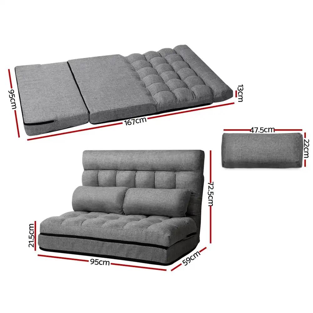 Lounge Sofa Bed 2-seater Folding - Fabric Grey