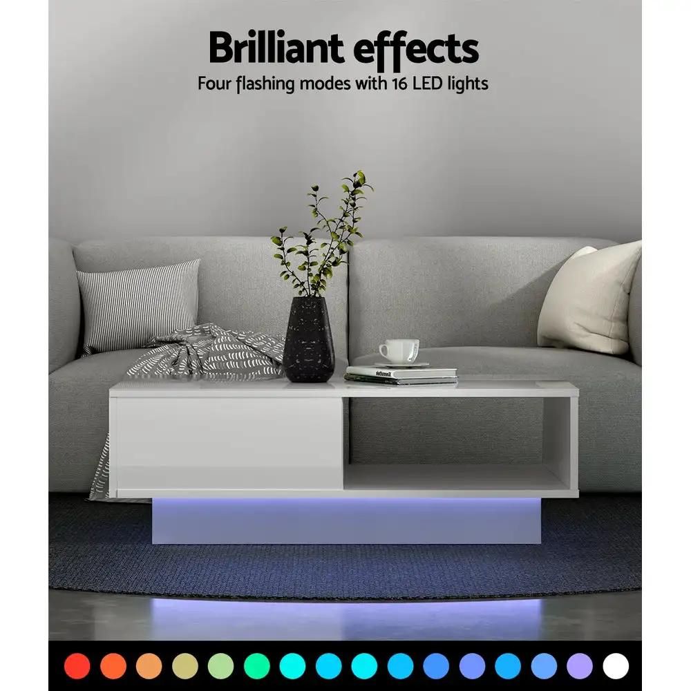 Luminara LED Coffee Table with Drawer | White