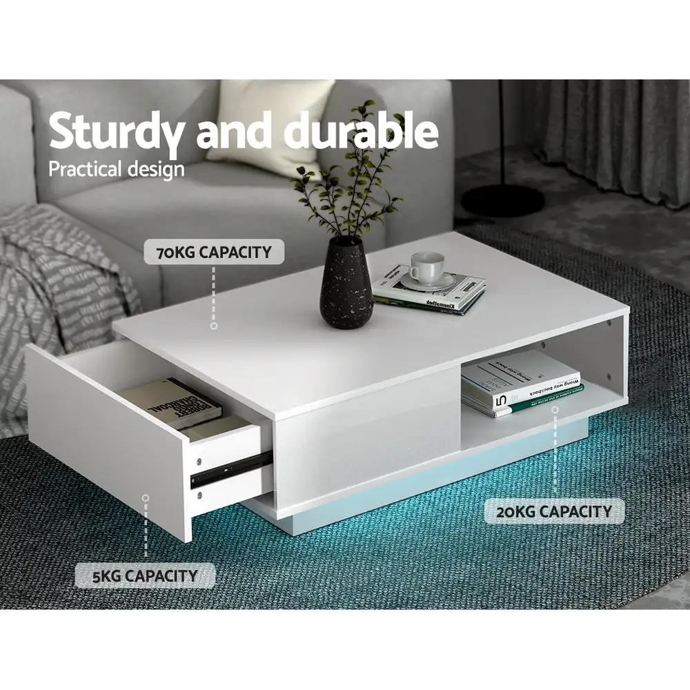 Luminara LED Coffee Table with Drawer | White