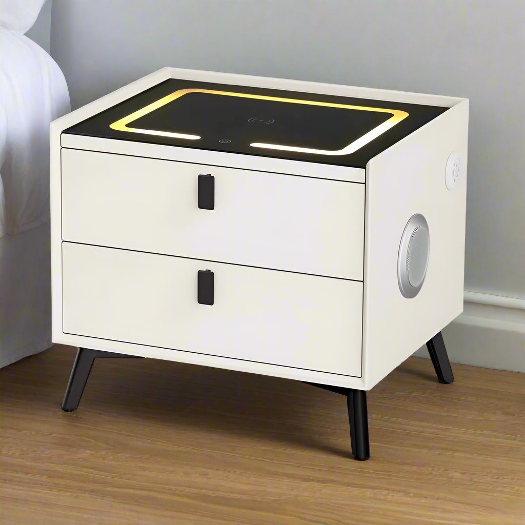 LuxeTech Smart Bedside Table | White