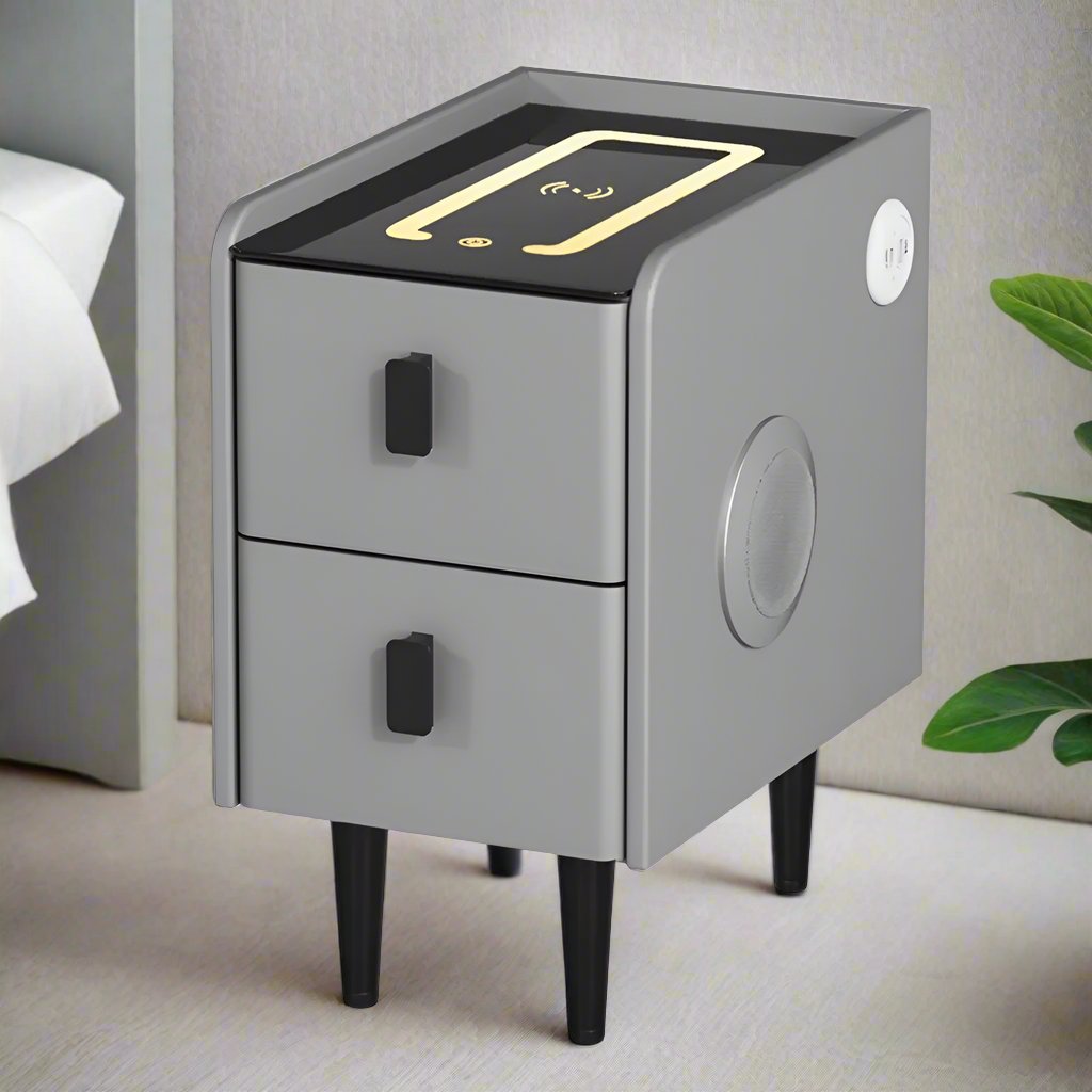 LuxeTech Smart Bedside Table | Grey