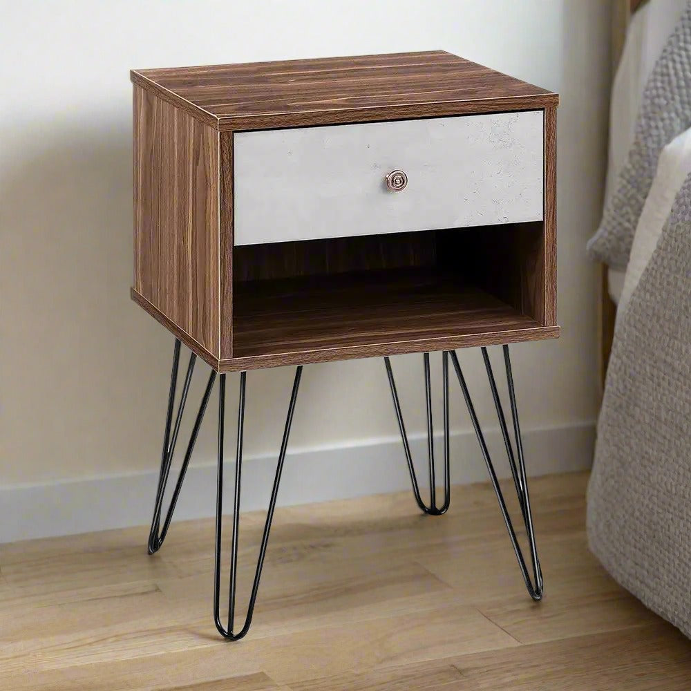 Industrial Elegance Bedside Table | Walnut