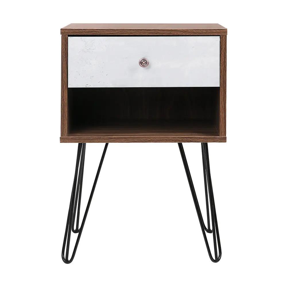 Industrial Elegance Bedside Table | Walnut