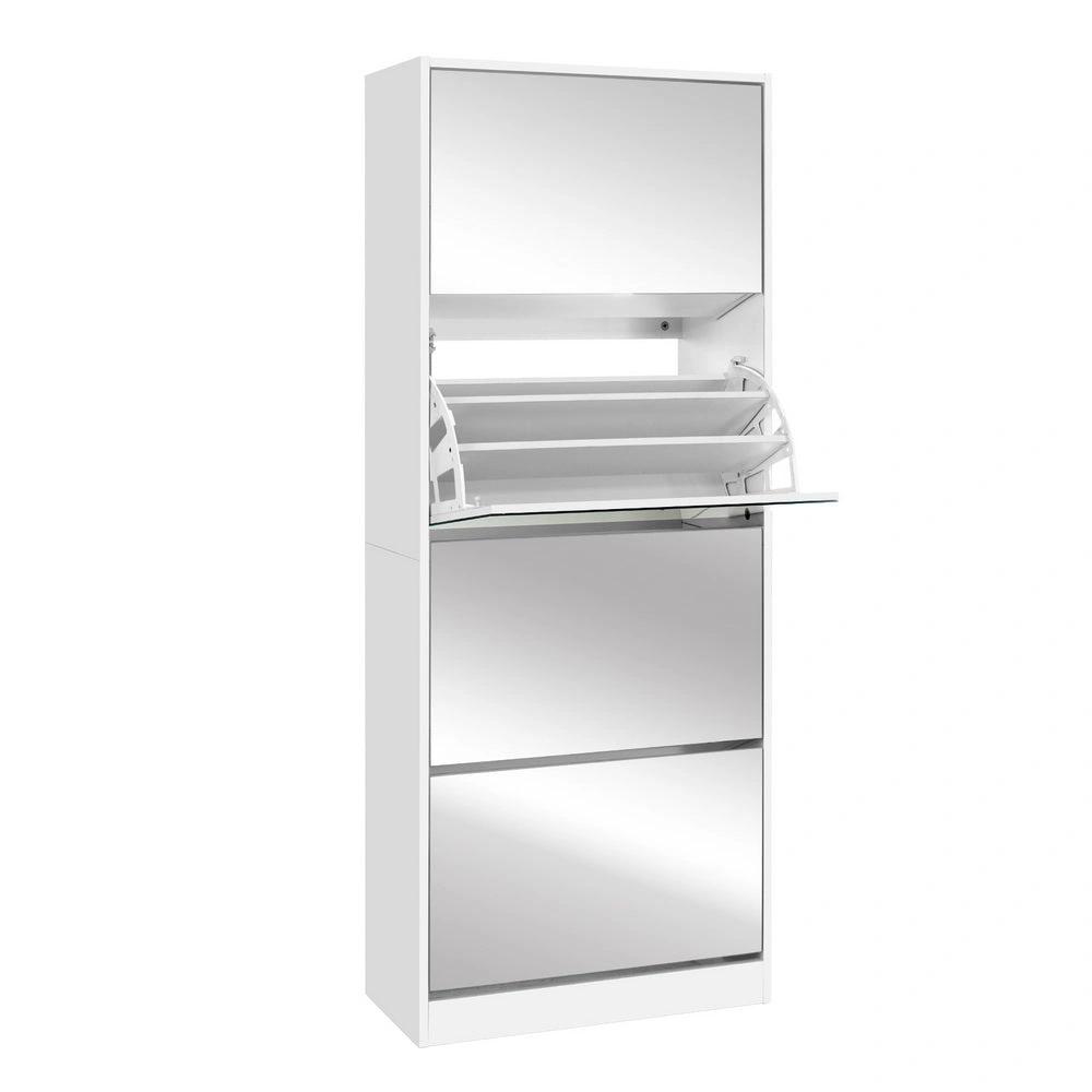 4 Tier LuxoMirror Shoe Cabinet | White