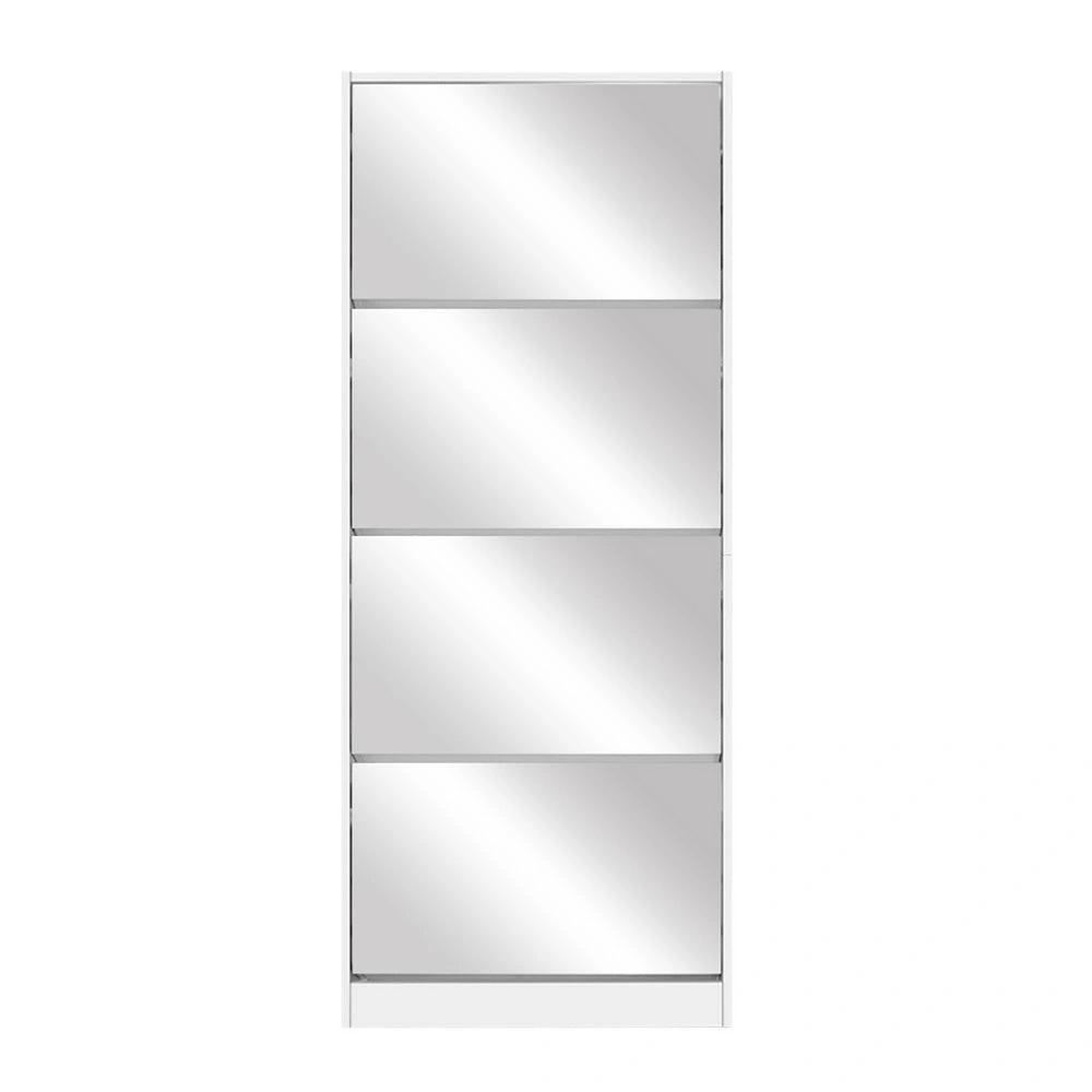 4 Tier LuxoMirror Shoe Cabinet | White