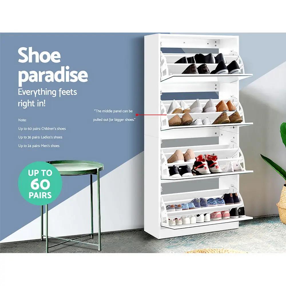 4 Tier LuxoMirror Shoe Cabinet | White