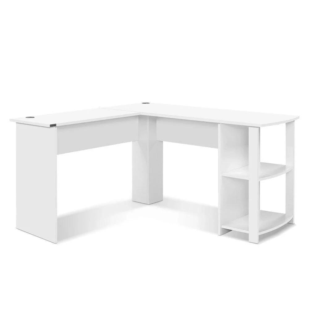 Cornerpro L-Shape Computer Desk with End Shelves | White | 136cm x 130cm