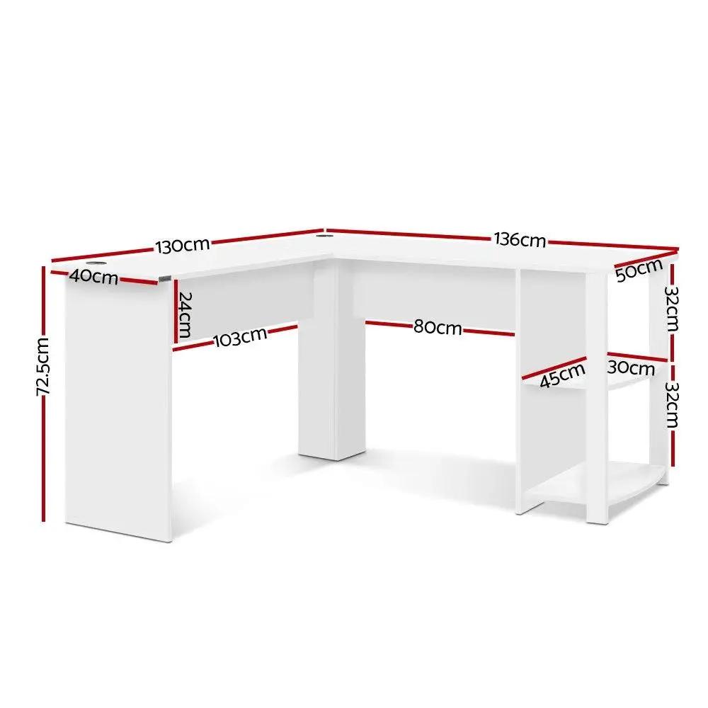 Cornerpro L-Shape Computer Desk with End Shelves | White | 136cm x 130cm