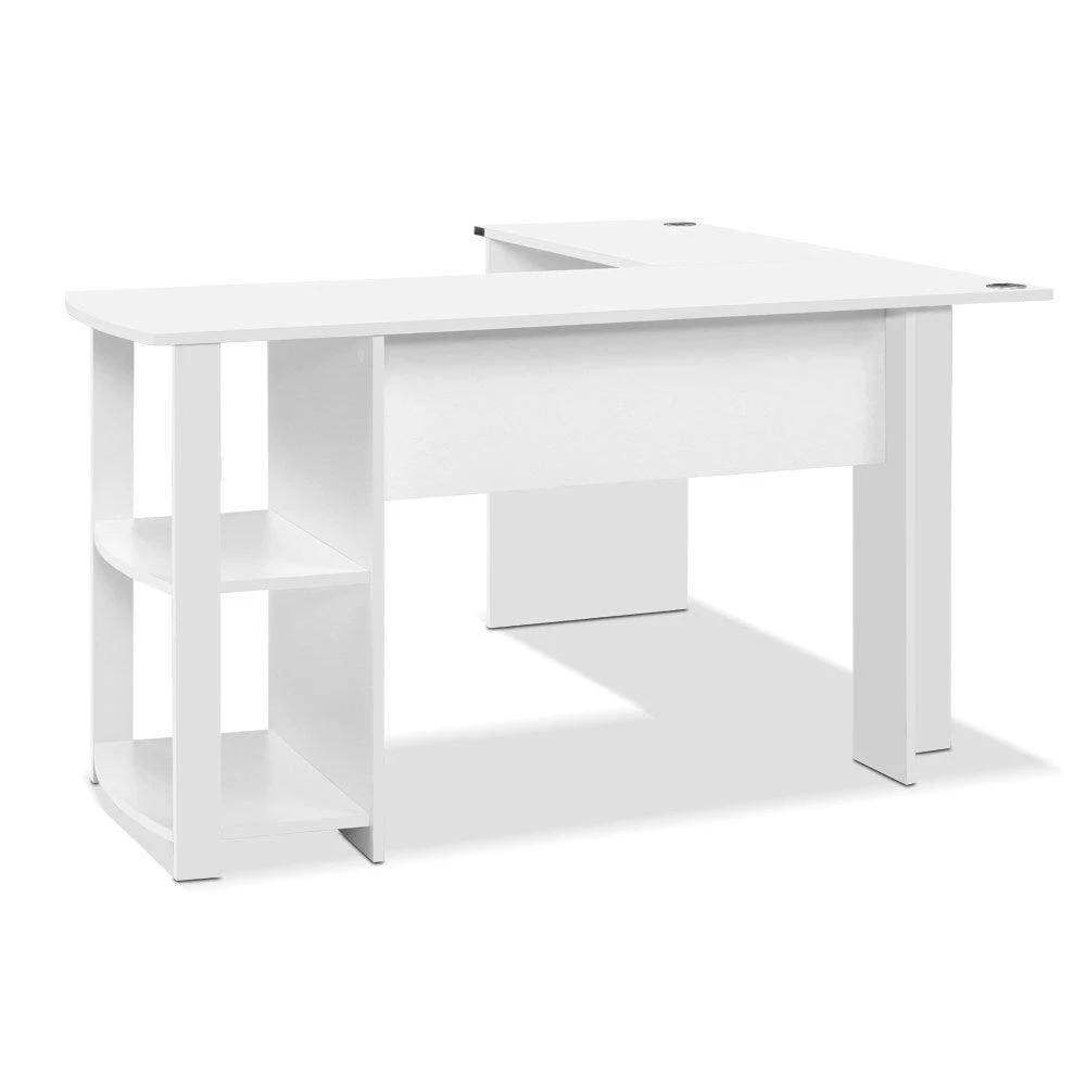 Cornerpro L-Shape Computer Desk with End Shelves | White | 136cm x 130cm