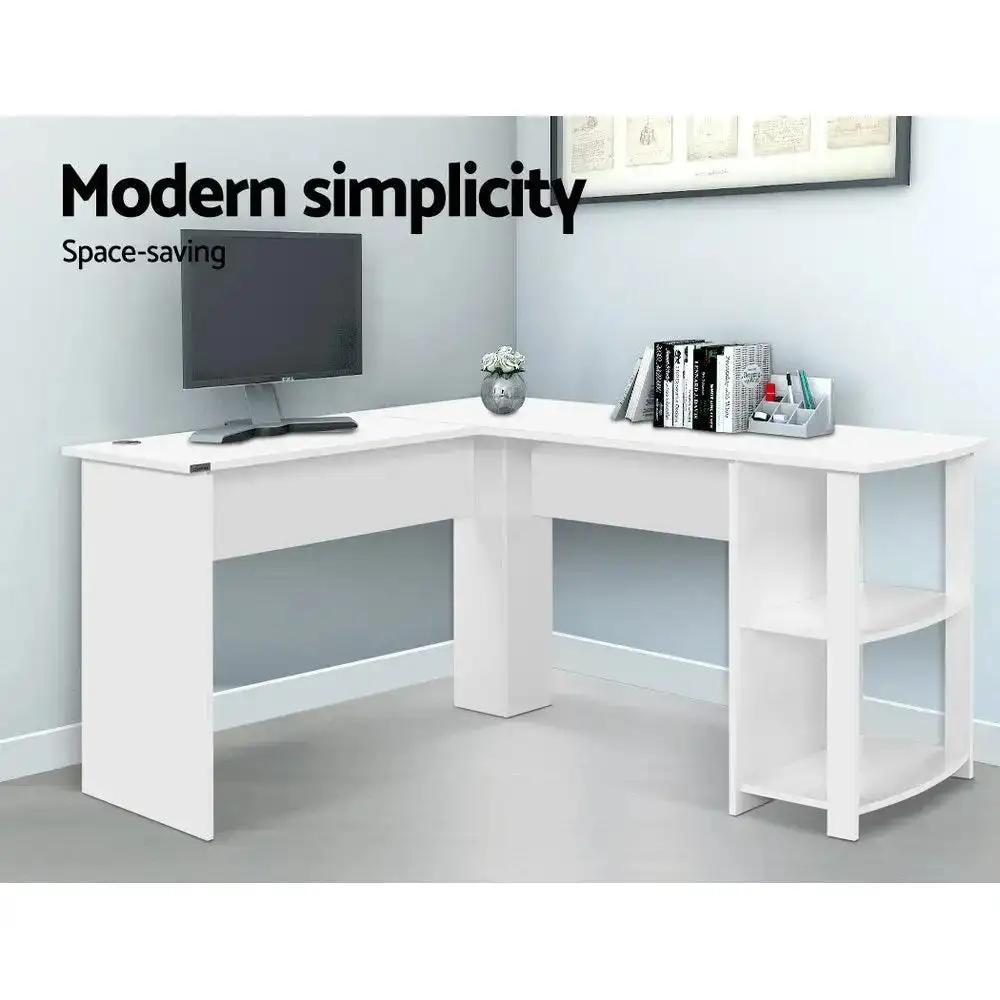 Cornerpro L-Shape Computer Desk with End Shelves | White | 136cm x 130cm