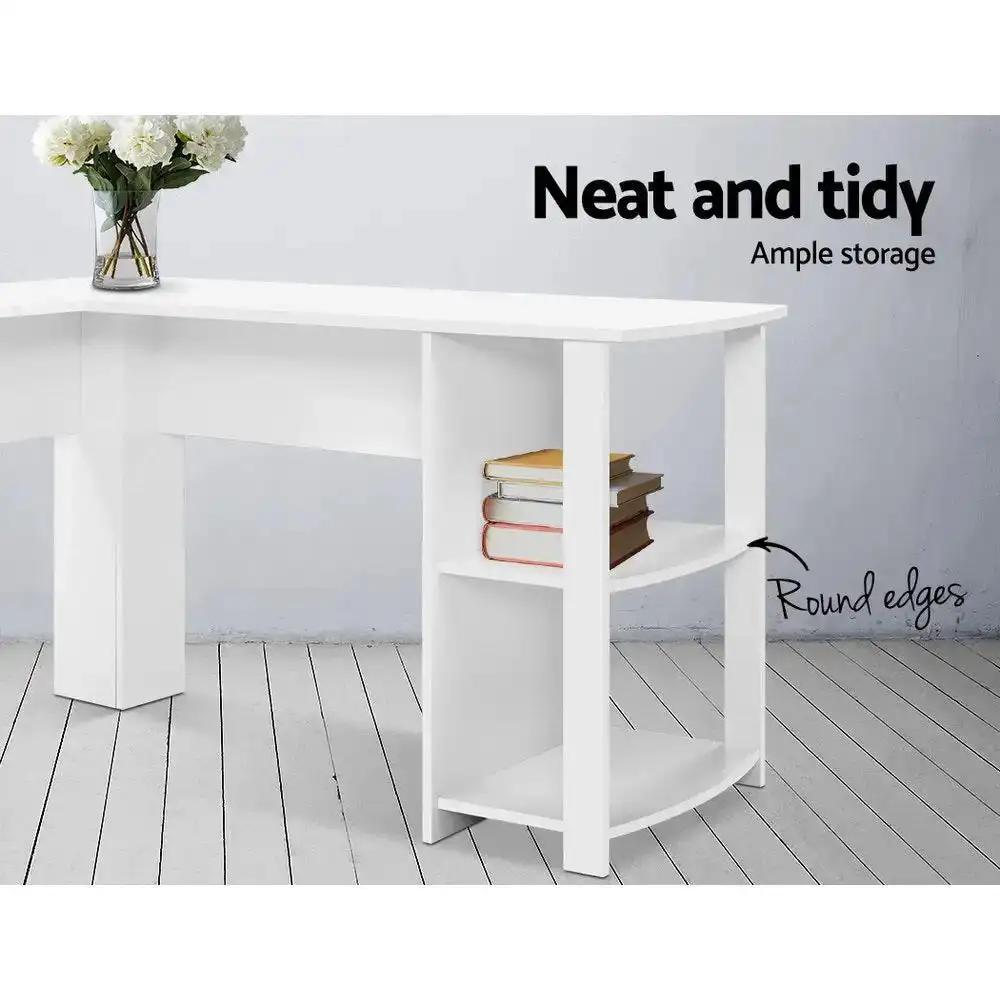 Cornerpro L-Shape Computer Desk with End Shelves | White | 136cm x 130cm