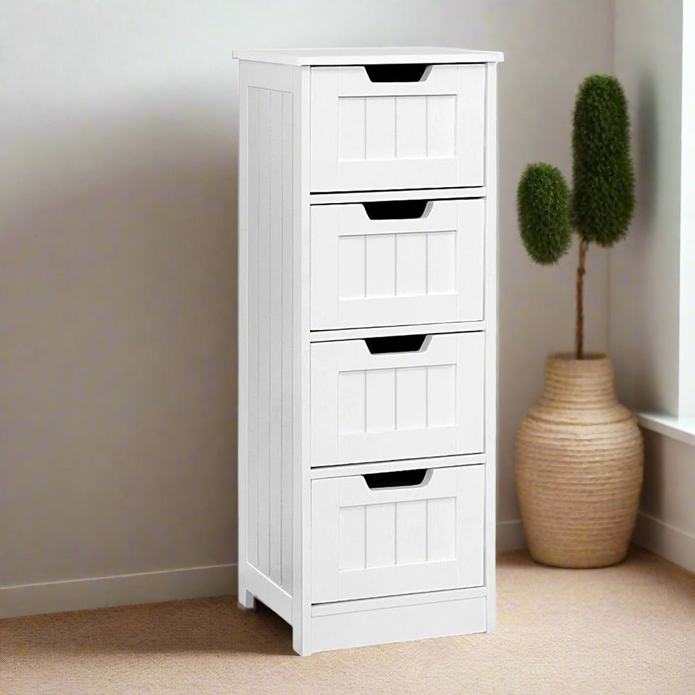 Rustic Elegance Tallboy with 4 Drawers | White