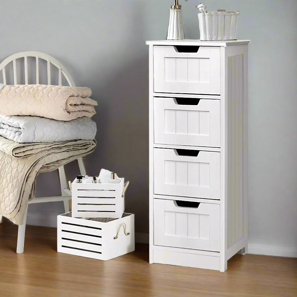 Rustic Elegance Tallboy with 4 Drawers | White