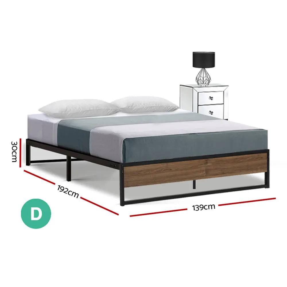 Double Metal Bed Frame (Black & Wood) | Osloniam