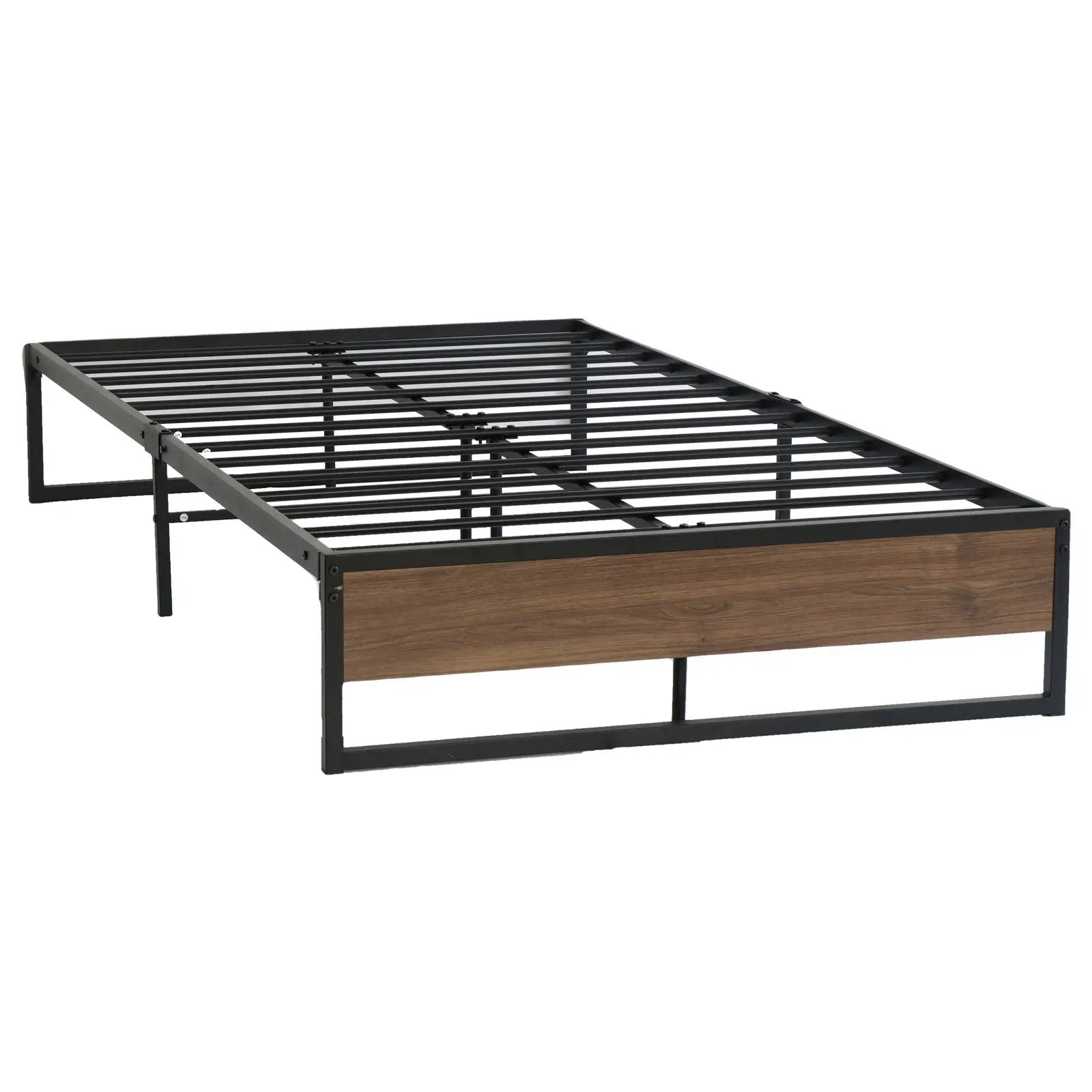 King Single Metal Bed Frame (Black & Wood) | Osloniam