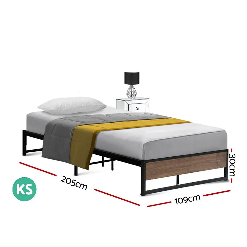 King Single Metal Bed Frame (Black & Wood) | Osloniam