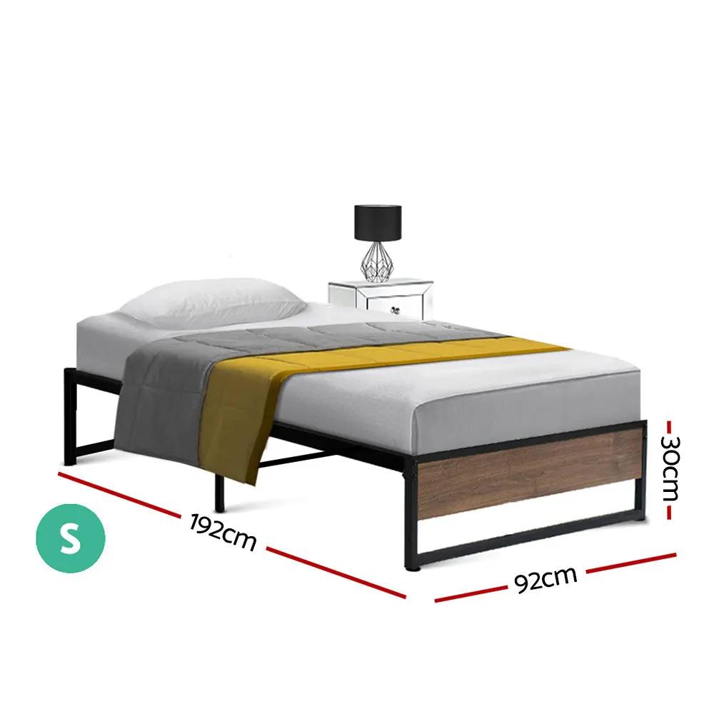 Single Metal Bed Frame (Black & Wood) | Osloniam