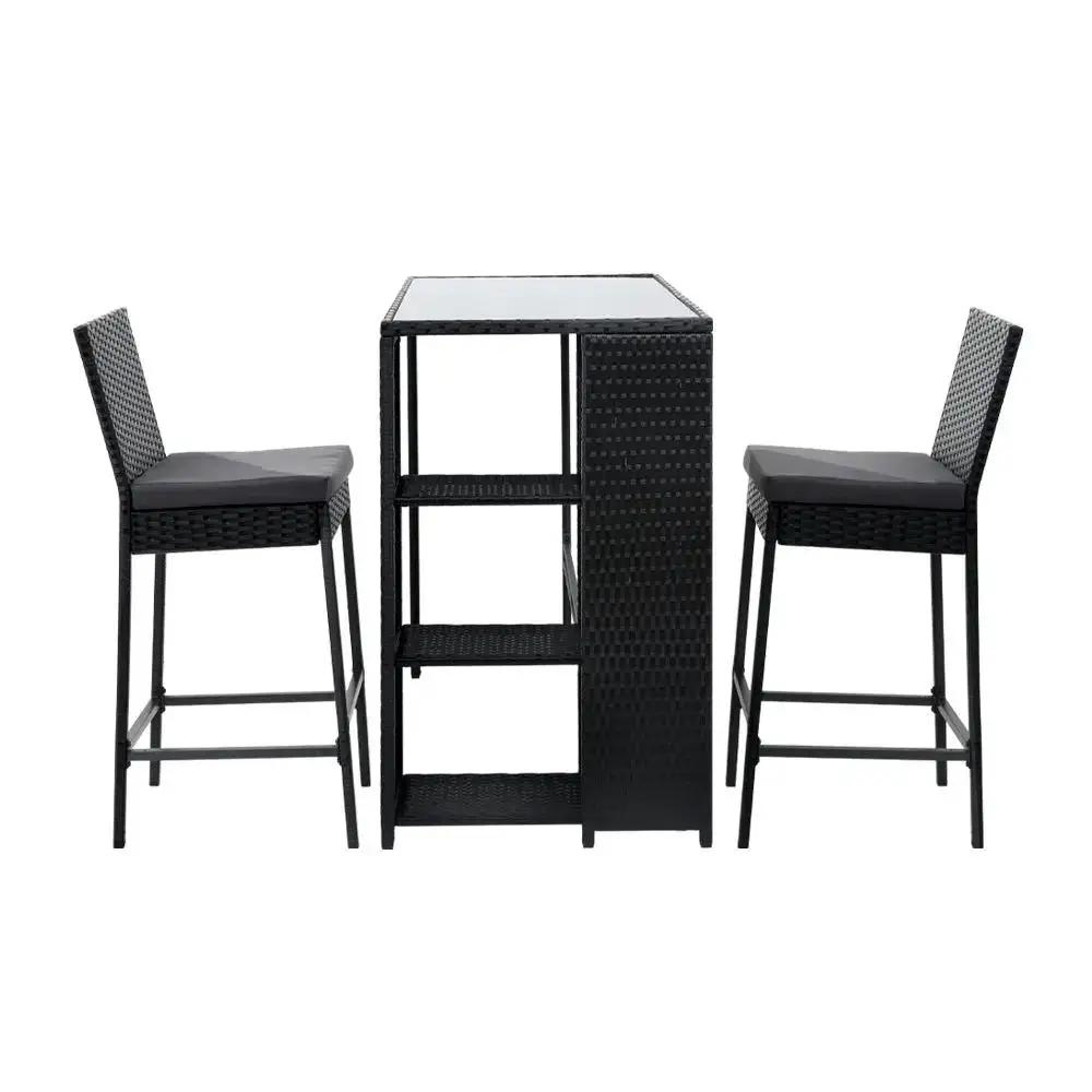 Luxoria 3-Piece Wicker Bar Set | Black