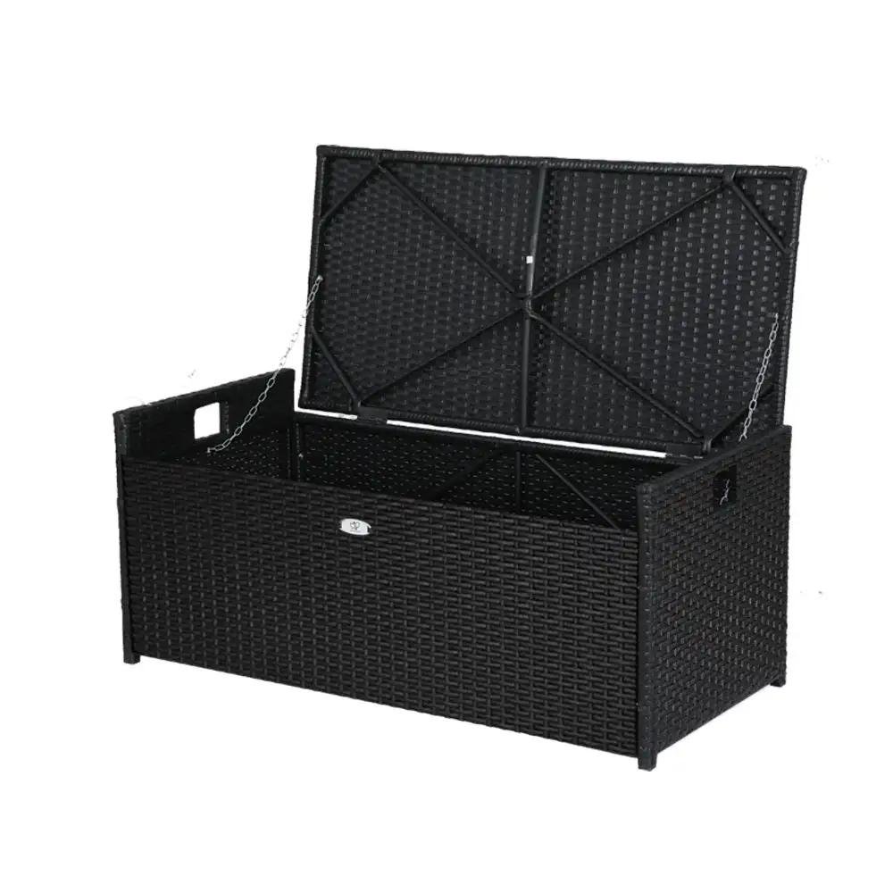 WickerWave Outdoor Storage Bench | Black | 102L