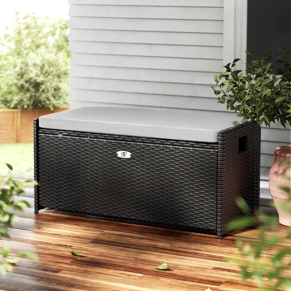 WickerWave Outdoor Storage Bench | Black | 102L