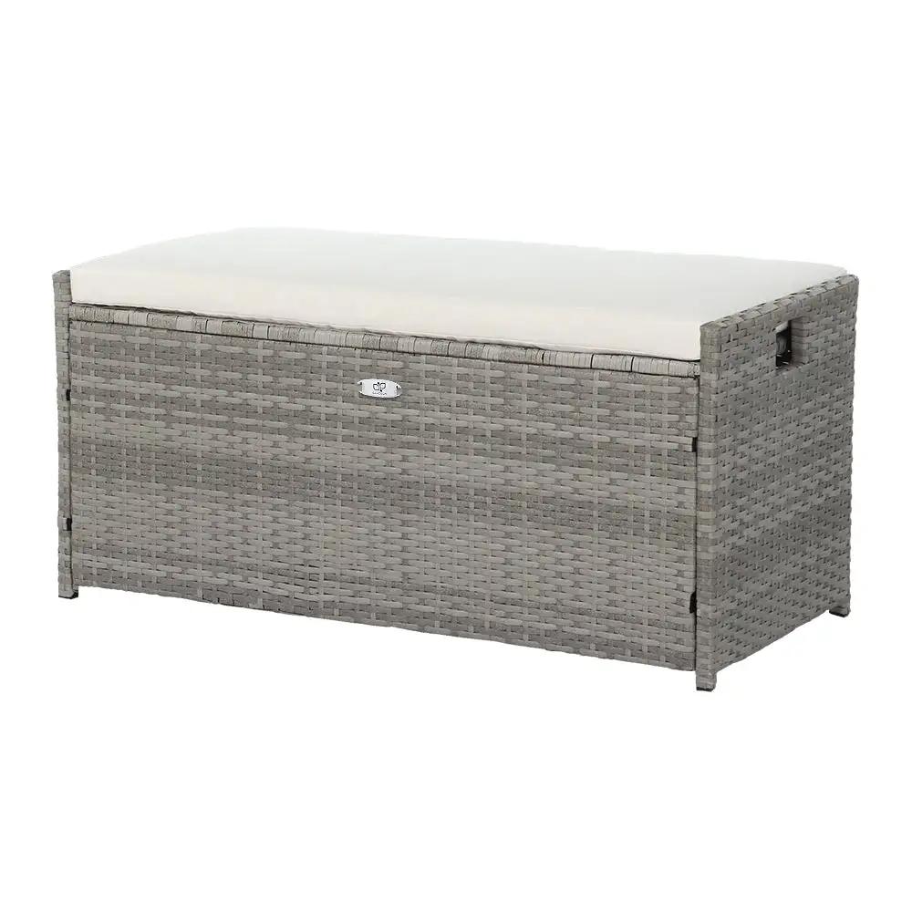 WickerWave Outdoor Storage Bench | Grey | 102L