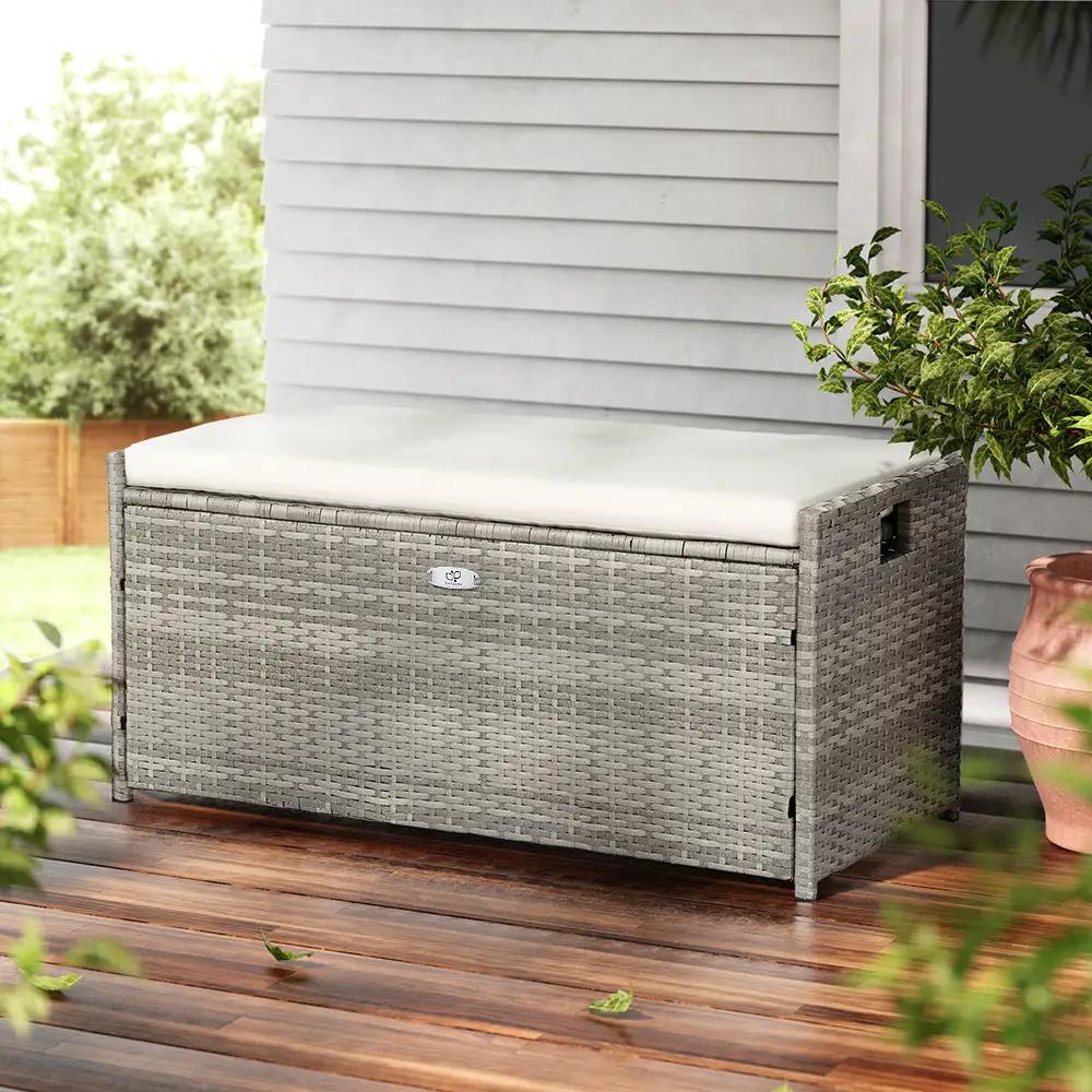 WickerWave Outdoor Storage Bench | Grey | 102L