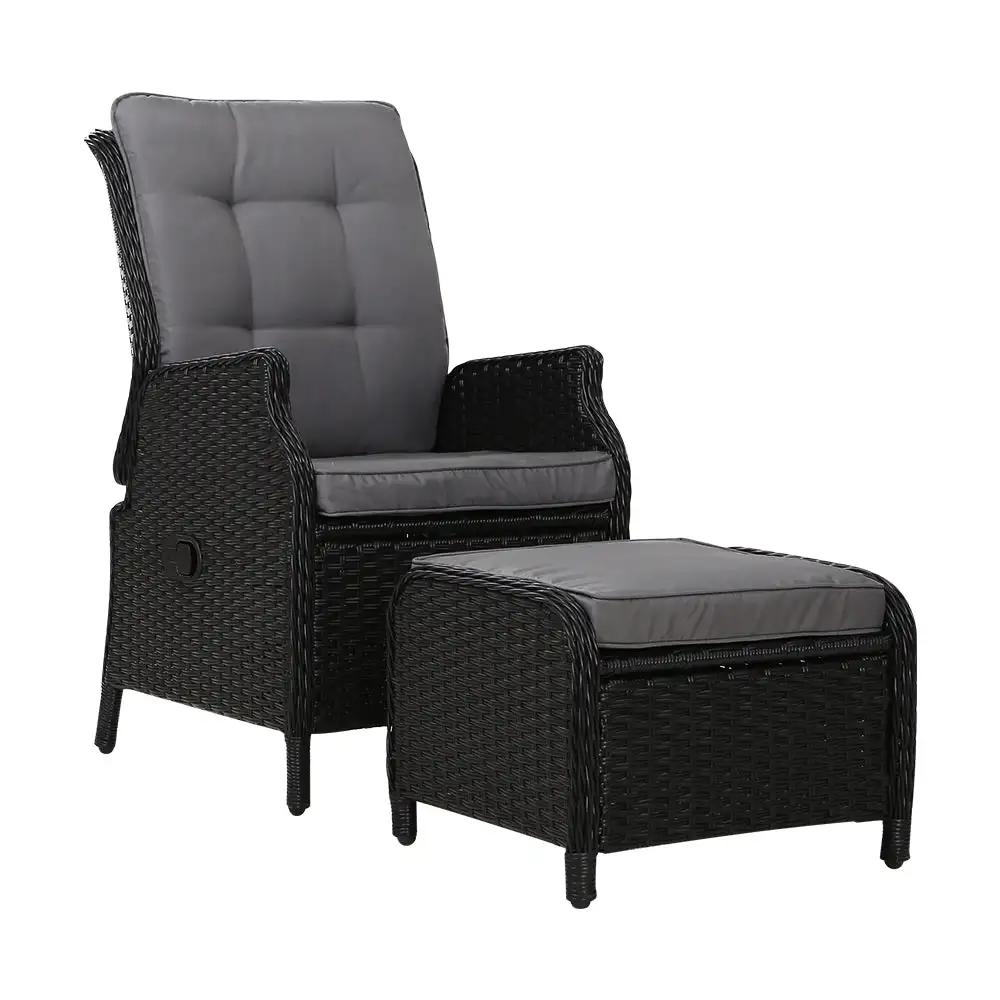 Luxe Retreat Wicker Recliner with Ottoman | Black