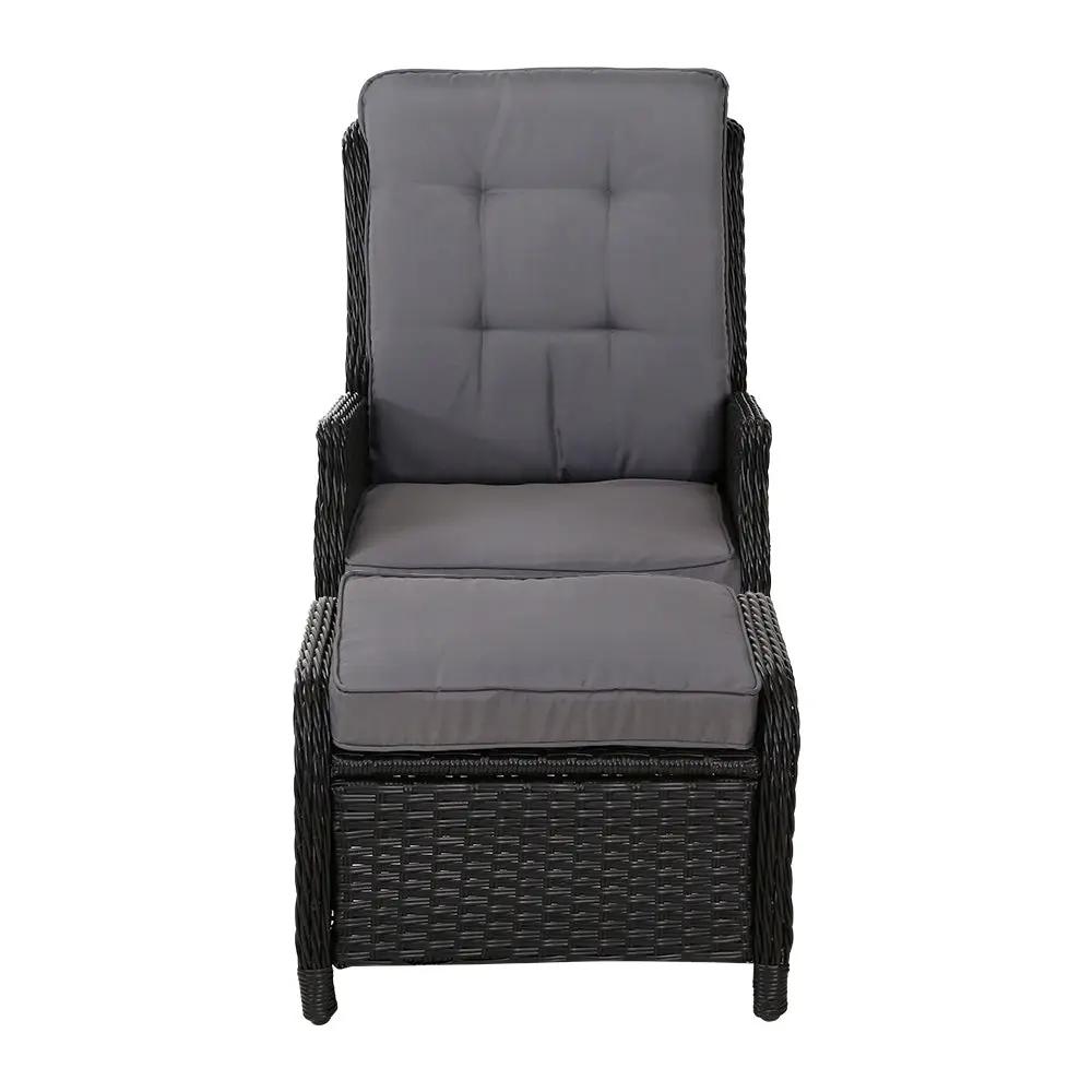 Luxe Retreat Wicker Recliner with Ottoman | Black