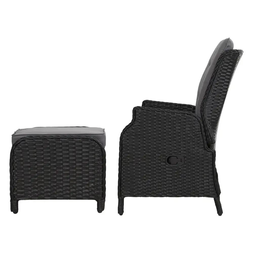 Luxe Retreat Wicker Recliner with Ottoman | Black