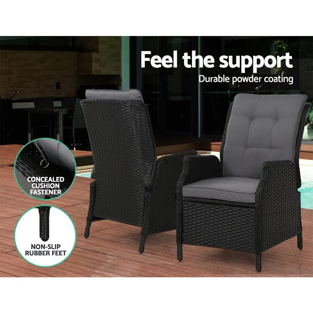 Luxe Retreat Wicker Recliner with Ottoman | Black