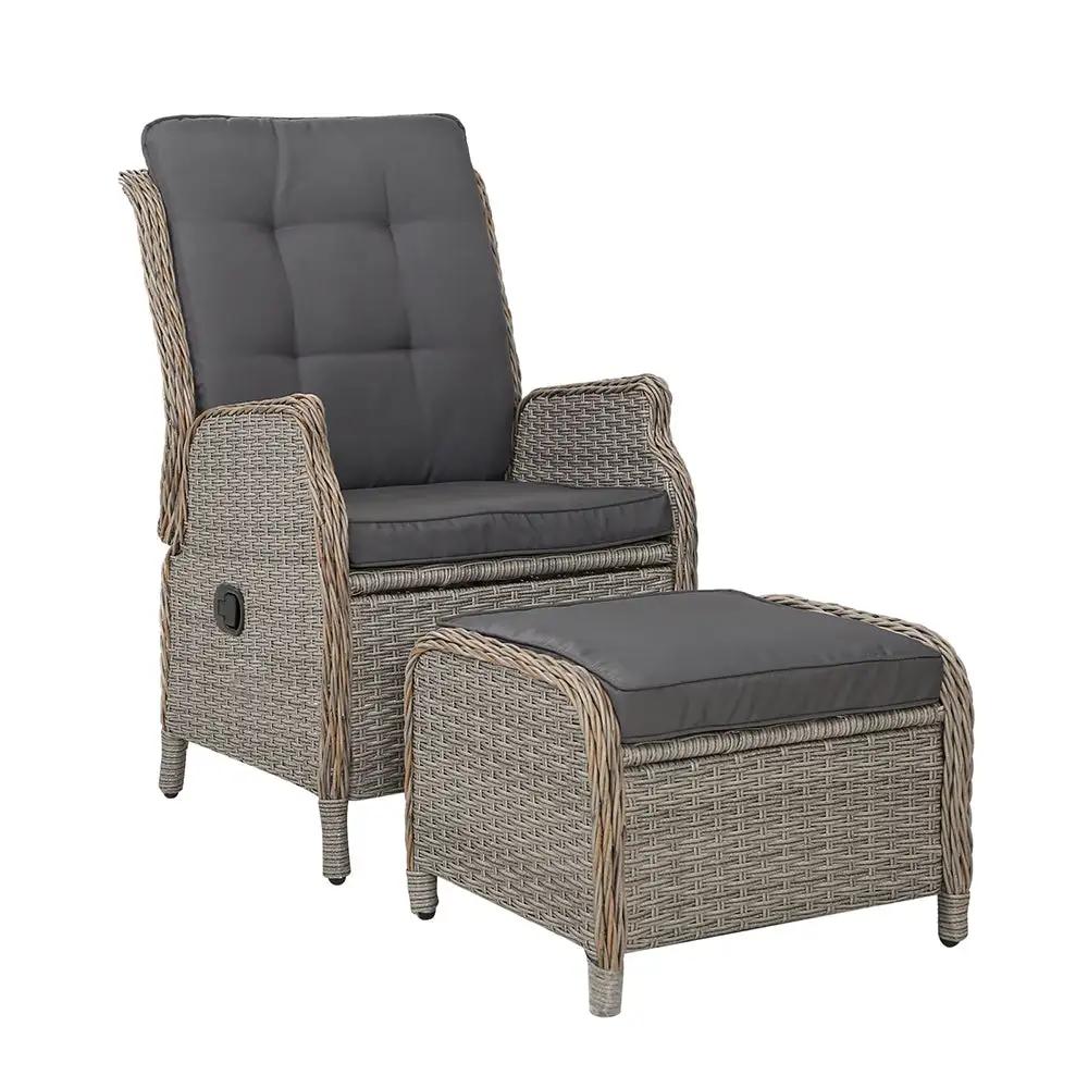 Luxe Retreat Wicker Recliner with Ottoman | Grey