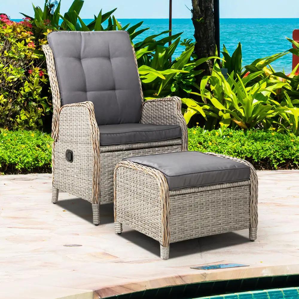 Luxe Retreat Wicker Recliner with Ottoman | Grey