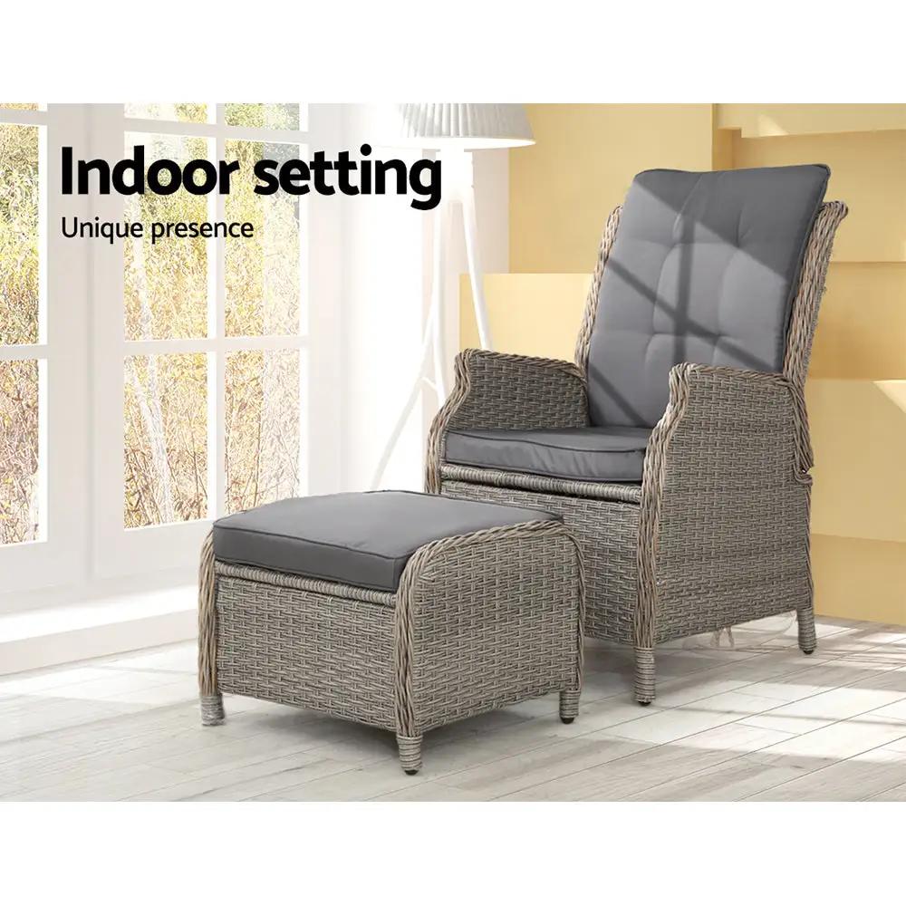 Luxe Retreat Wicker Recliner with Ottoman | Grey