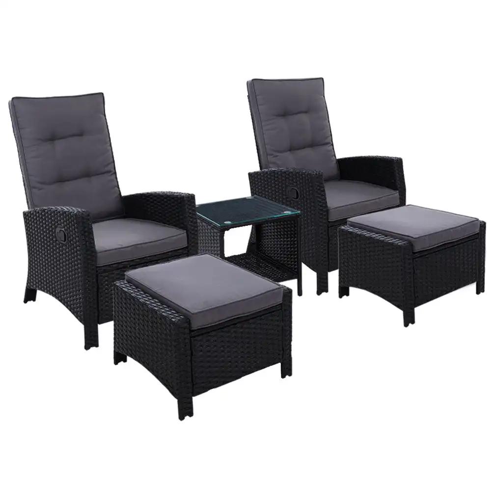 Luxe Oasis Wicker Recliner Set with Table| Black