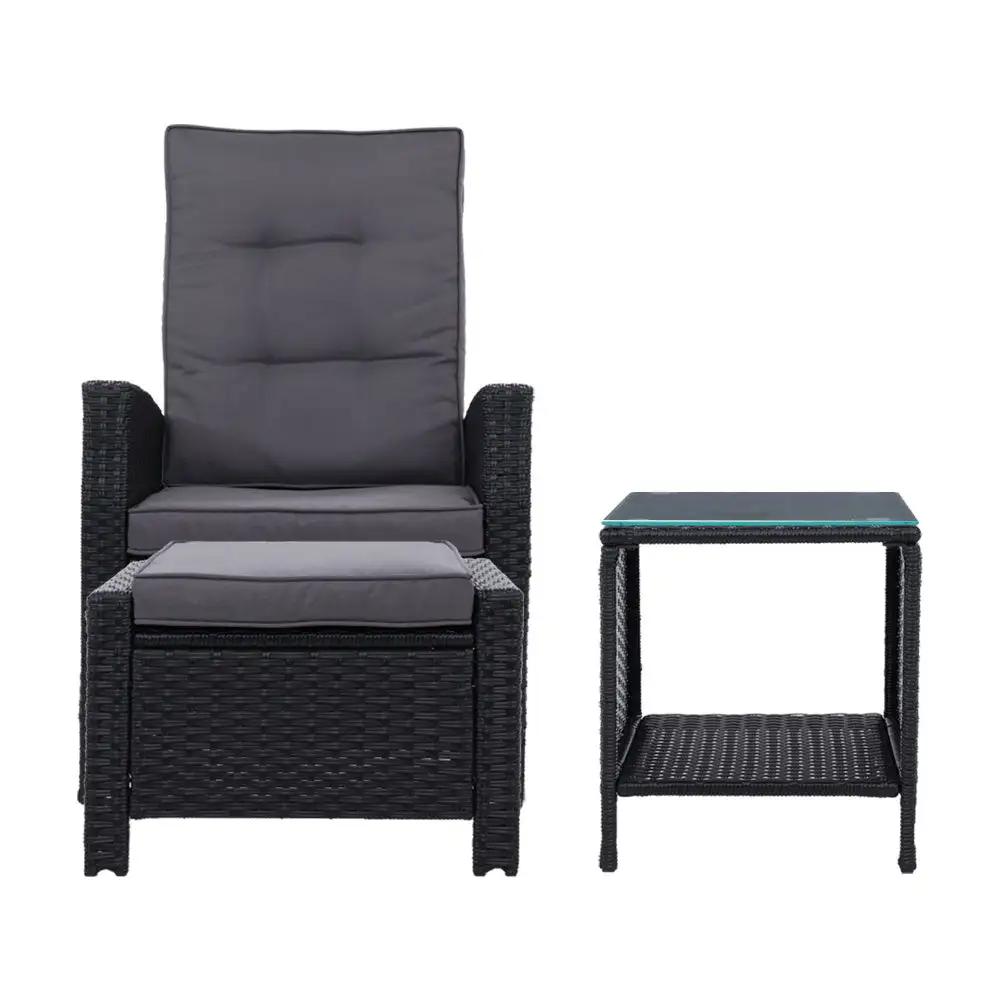 Luxe Oasis Wicker Recliner Set with Table| Black