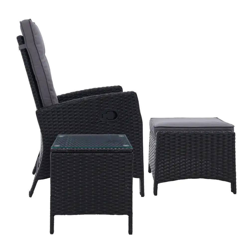 Luxe Oasis Wicker Recliner Set with Table| Black