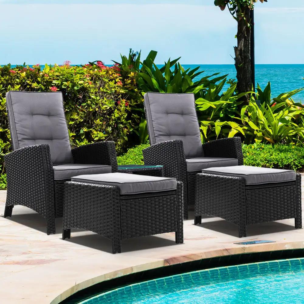 Luxe Oasis Wicker Recliner Set with Table| Black