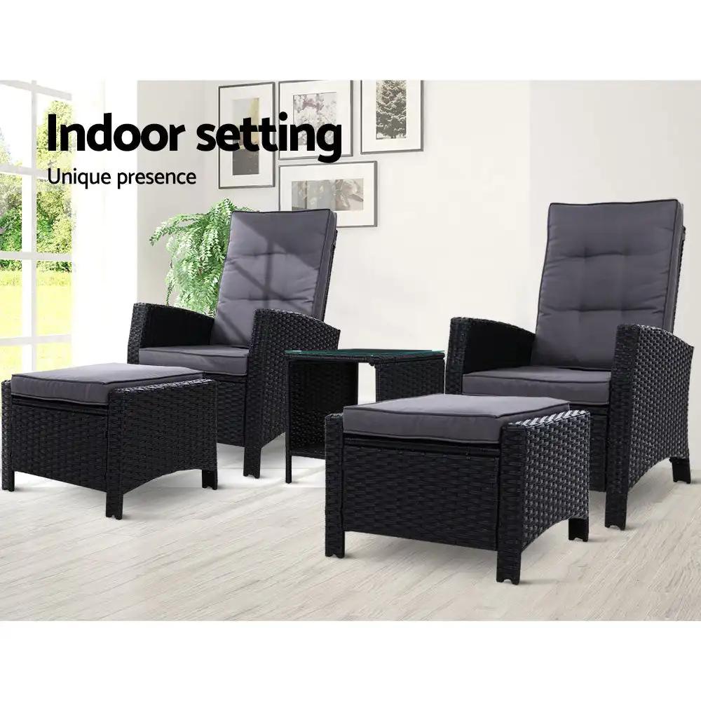 Luxe Oasis Wicker Recliner Set with Table| Black