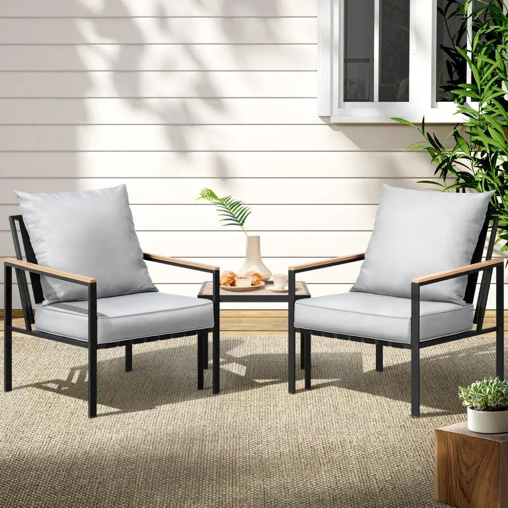 Gardlen 3-piece Outdoor Lounge Setting Bistro Set | Grey and Black