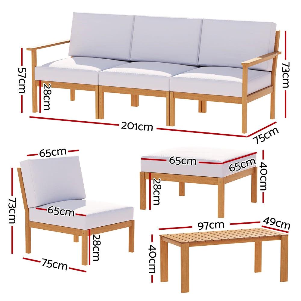 Coastal Retreat 5-Seater Sofa Set | White & Brown