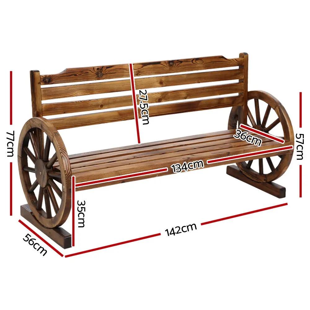 Rustic 3 Seat Wagon Wheel Bench | Brown