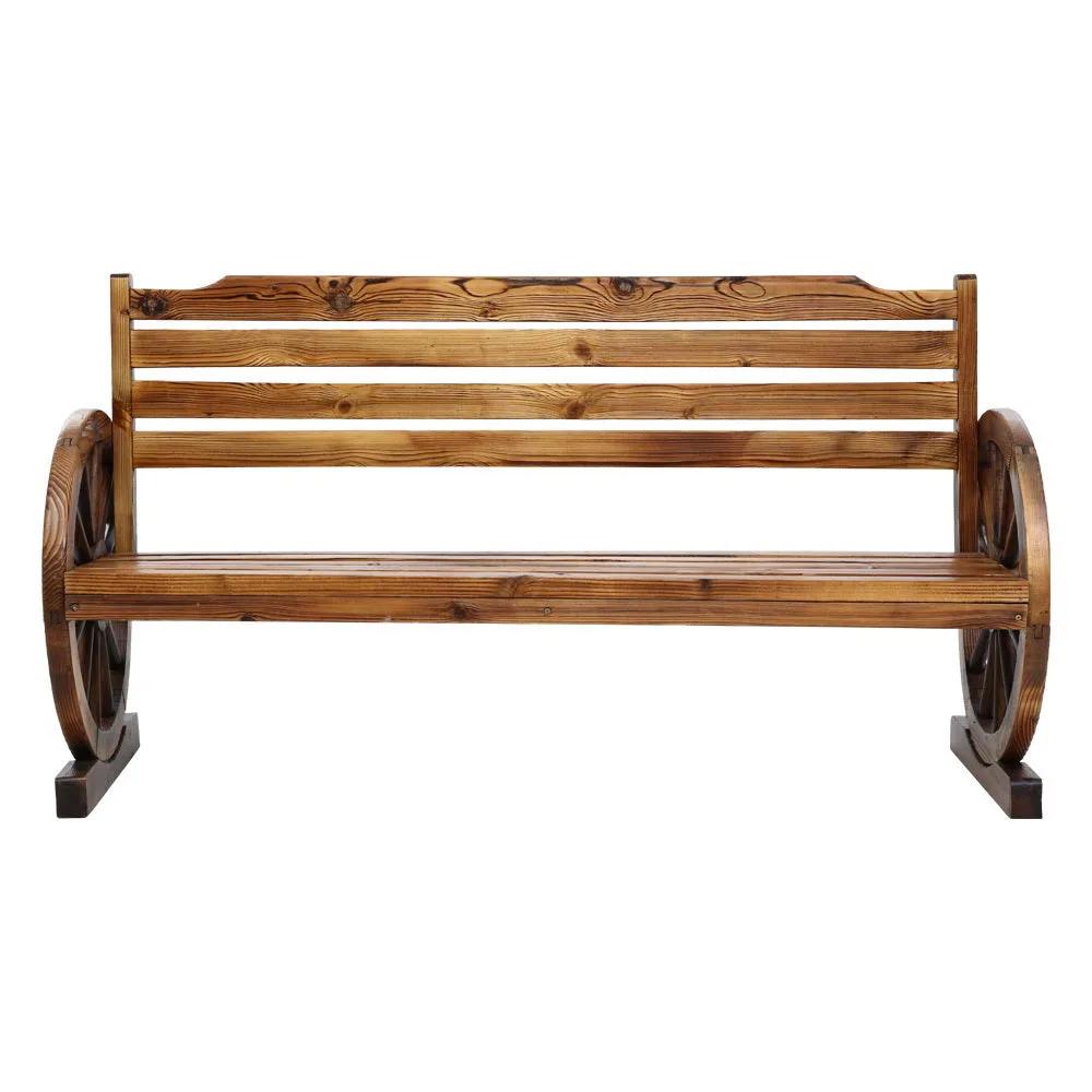 Rustic 3 Seat Wagon Wheel Bench | Brown