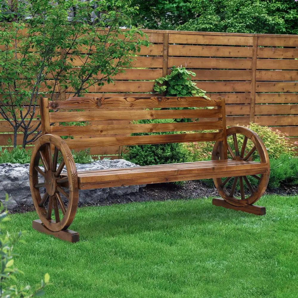 Rustic 3 Seat Wagon Wheel Bench | Brown