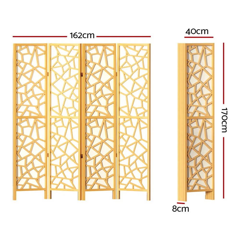 4 Panel Versatile Privacy Room Divider | Natural Wood