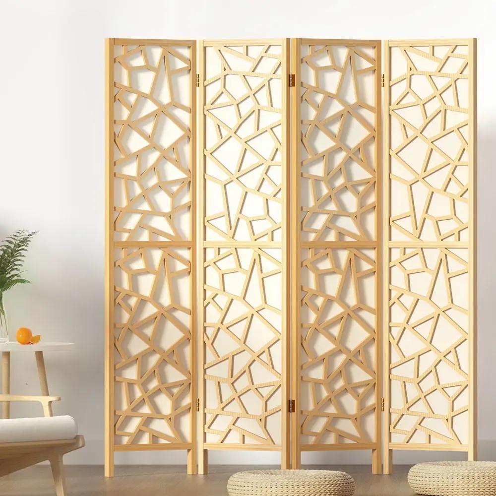 4 Panel Versatile Privacy Room Divider | Natural Wood