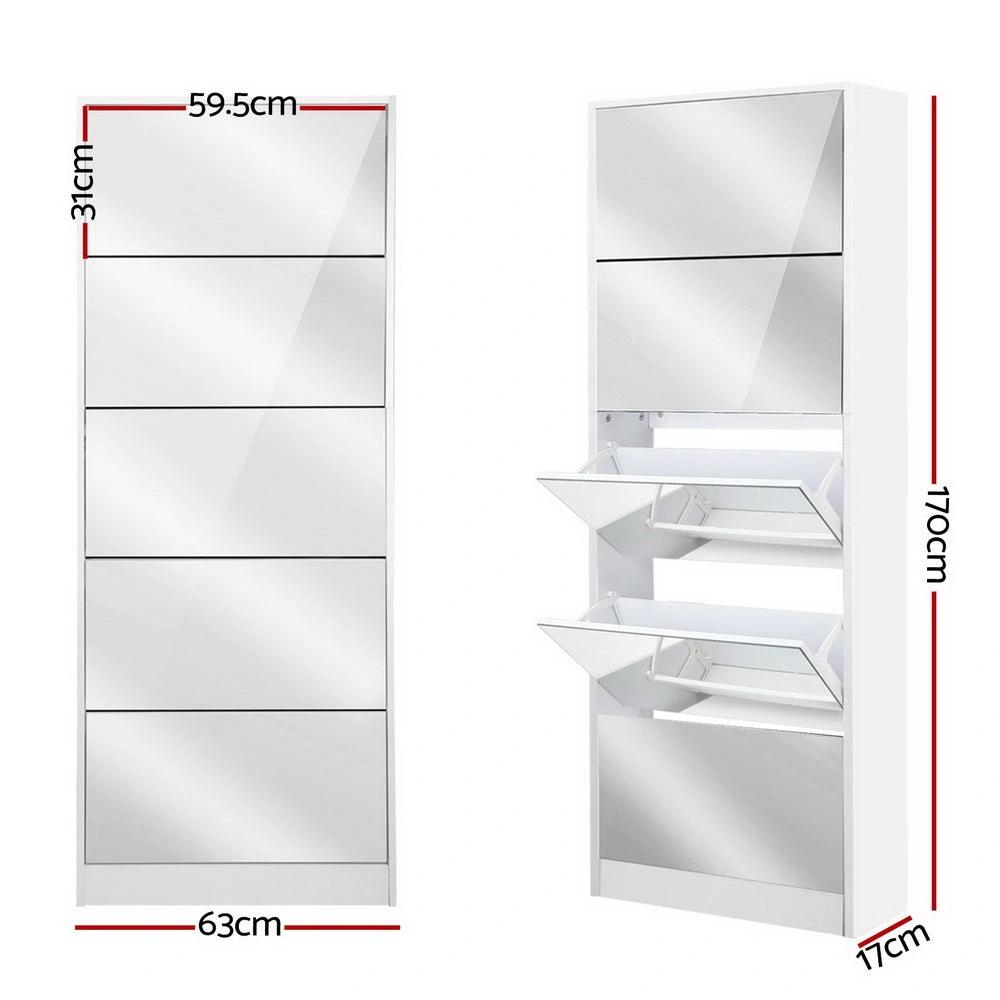 5 Drawer Mirrored ReflectPro Shoe Cabinet | White