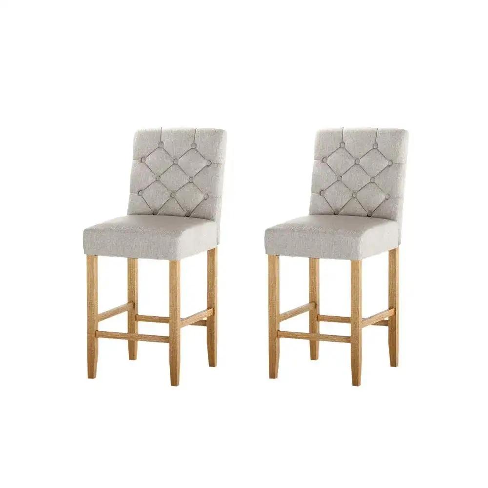 2x Linen Upholstered Bar Stool Chairs