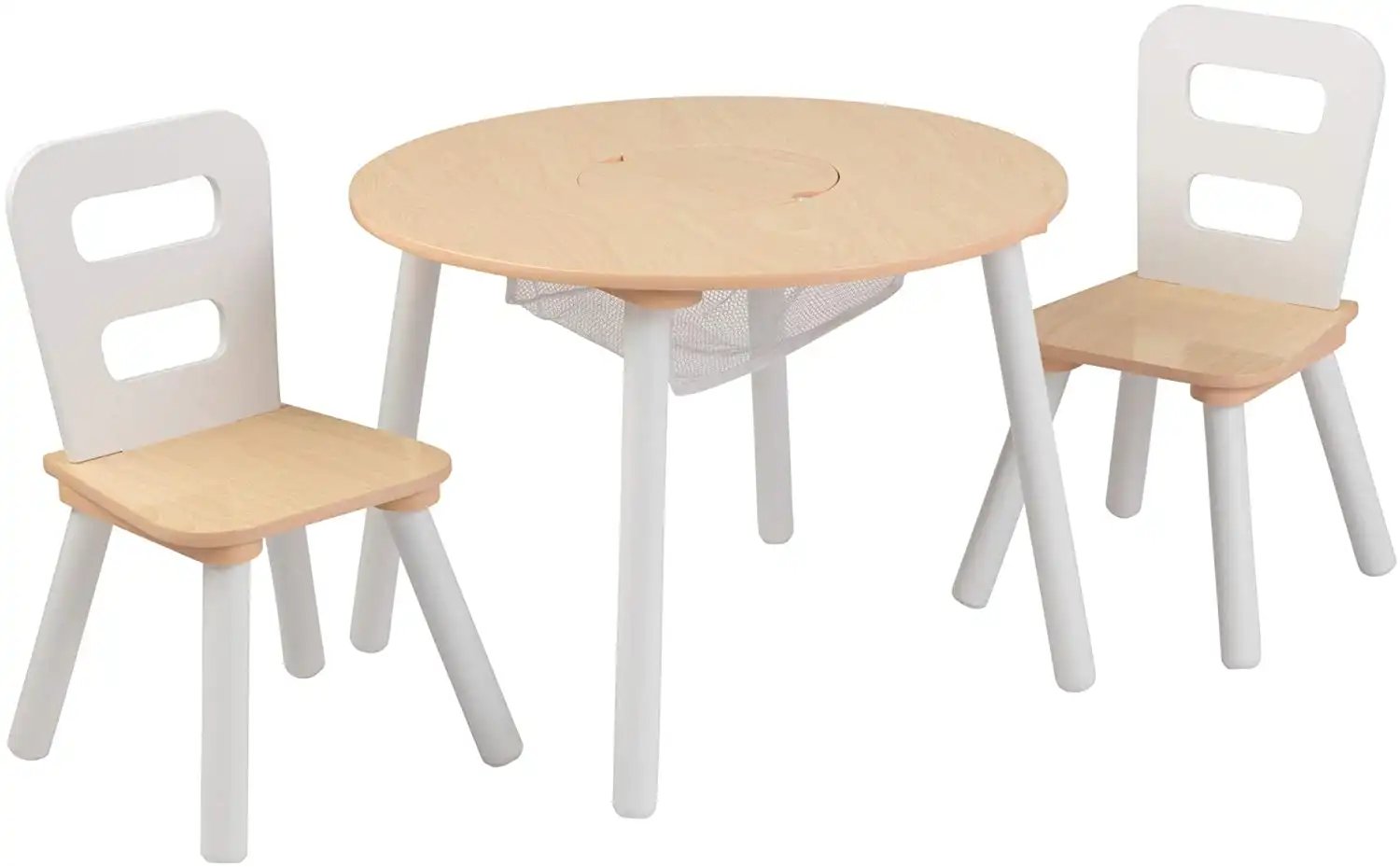 Childrens Round Table with 2 Chairs | White & Wood