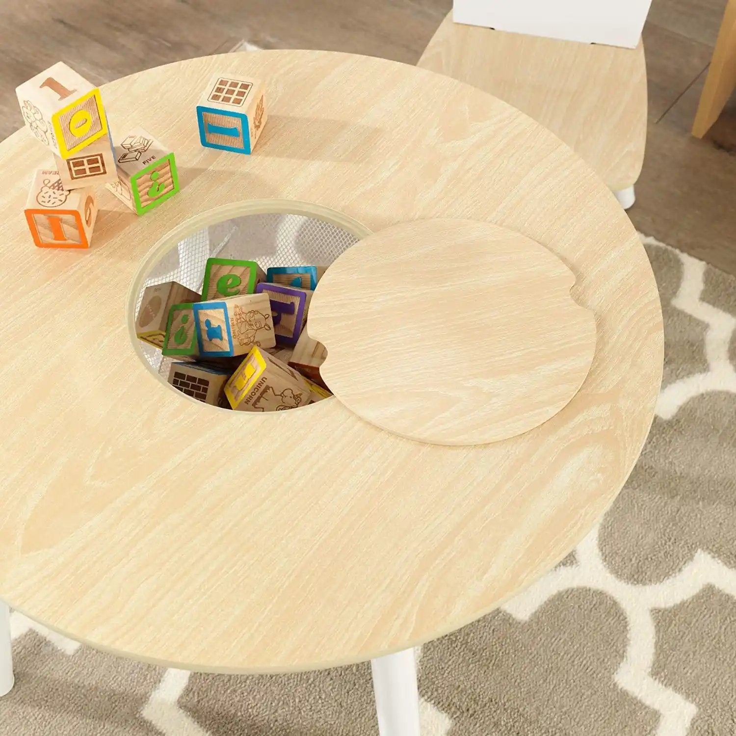 Childrens Round Table with 2 Chairs | White & Wood