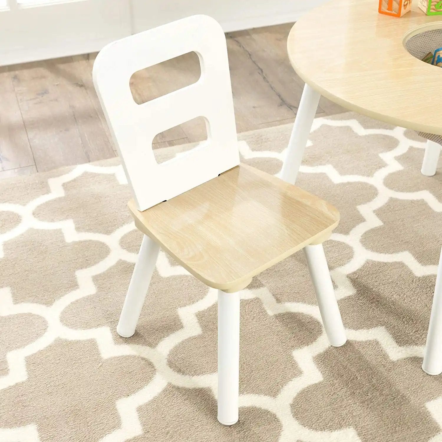 Childrens Round Table with 2 Chairs | White & Wood